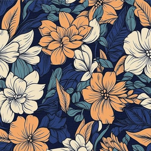 Self-Adhesive Wallpaper, Yellow and White Flowers, Peel and Stick, Adhesive Paper, Blue,44X600CM， Removable Decorative Film for Furniture