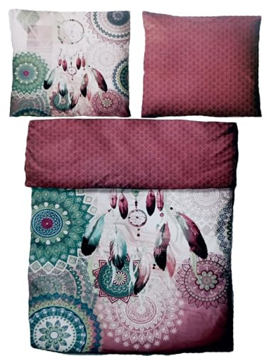 KH-Haushaltshandel 2-TLG. Satin Wende Bettwäsche, 135x200+80x80cm, 100% Baumwolle, Traumfänger + Mandalas (P-SatTraumfänger)