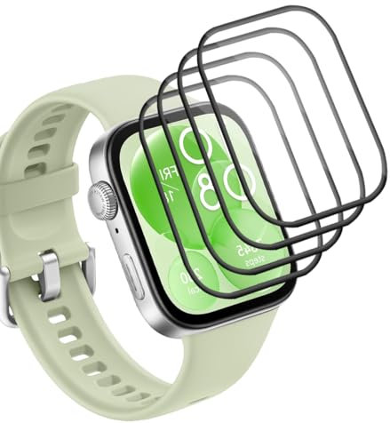 Yieehhow Protector Pantalla para Huawei Watch Fit 3 Cristal Templado [4 Piezas], PMMA Protector Pantalla Compuesto, HD/Anti-Arañazos, 3D Curvado Película Protectora para Huawei Watch Fit 3