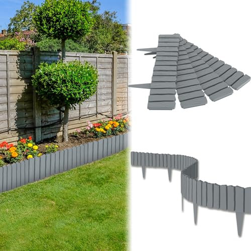 UISEBRT 2,3 m - Bordure de parterre aspect bois en plastique PP - Peut être épissée - Clôture de parterre de fleurs - Étanche et résistante à la corrosion (gris)