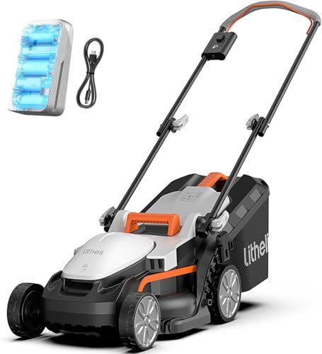 Litheli Akku Rasenmäher 33cm, 2 x 20V/33cm Schnittbreite, Brushless Motor, bis 200 m², 30L Fangkorb, 25-65 mm Schnitthöhe, Rasenmäher Elektro inkl. 2 x 2,0 Ah Akkus