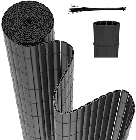 Hebitod PVC Sichtschutzmatte, Sichtschutzzaun 100x400cm Verdreifachen Verstärkung Innen, Balkon Sichtschutz mit Kabelbindern, Balkonverkleidung Windschutz für Balkon, Garten, (Anthrazit)