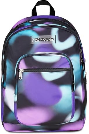 Seven Freethink Zaino Scuola Media Ragazza, Scuola Elementare, Doppio Scomparto, Tasca PC e Borraccia, nero viola
