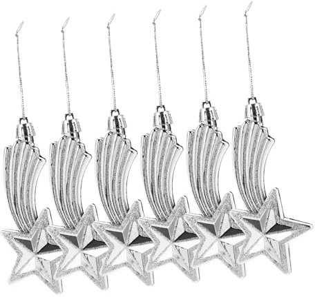 Cabilock 6 Stück Weihnachtssterne Ornamente aus Kunststoff Silber Weihnachtsbaumschmuck zum Aufhängen Festliche Dekoration für Christbaum und Weihnachtstisch