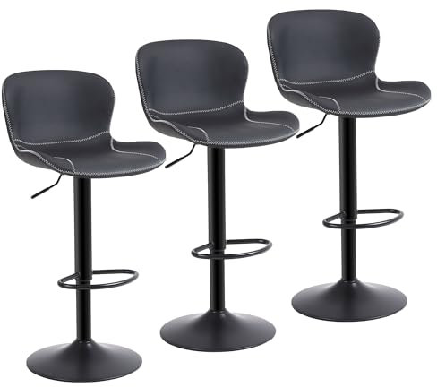 Youhauchair Barhocker 3er Set, Barhocker Höhenverstellbar aus PU-Leder, wasserdicht und verschleißfest mit Lehne, Drehbarer bar Stool, modern, Schwarz