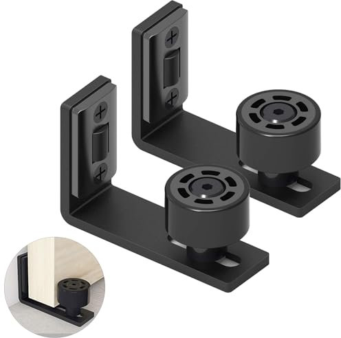 TeTupGa 2 Pack Sliding Barn Door Floor Guides, Flush Sliding Door Bottom Guide, Adjustable Wall Mount Stay Roller Hardware Kit for Different Sizes of Sliding Doors (Black A)