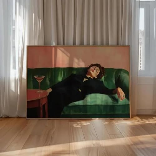 LZJAGXX Elegant Woman Lying on Sofa Canvas Painting Couch Poster Aesthetic Wall Art Picture for Living Room Home Decor Canvas Mural 70x100cm Unframed