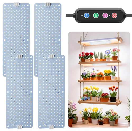 COKOLILA 4 Pack Grow Lampe, 768LEDs Pflanzenlampe Led Vollspektrum, Grow Lampen Panel mit 4/8/12H Auto-Timer, Pflanzenlicht, Wachstumslicht für Anzucht, Veg und Blüte