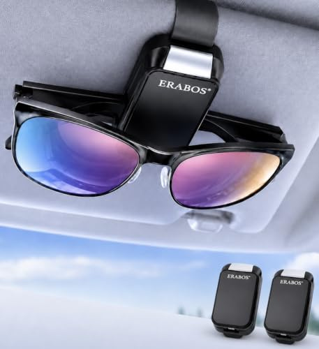 ERABOS Premium Brillenhalter Auto Sonnenblende 2er Set | von Polizeibeamten gegründete Sicherheitsmarke | Einhand Sonnenbrillenhalter Auto mit Druckknopf | PKW SUV Wohnmobil