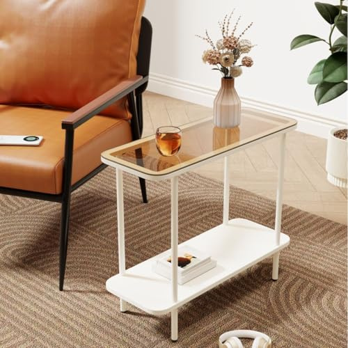2er-Set Moderner, Schlichter Beistelltisch Mit Glasplatte Und Metallfuß – Gelbbrauner Schwarzer Sofa-Beistelltisch for Wohnzimmer, Schlafzimmer, Büro(Set of 2 Tawny White,16 L x 8 W x 20.5 H)