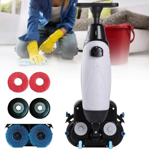 ZHIXUMM Autolaveuse éLectrique Commerciale, Polisseuse Multifonctionnelle, Largeur De Nettoyage De 43 Cm (17 Pouces), avec Double Disque De Brosse, RéServoirs d'eau SéParéS De 4 L Et 7 L. Grey