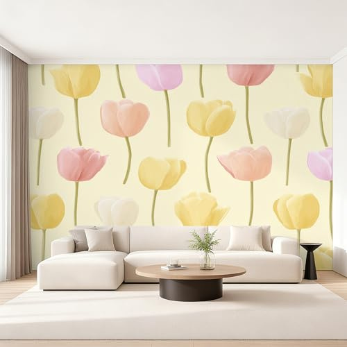 Generisch Wandtapete Gelb Rosa Tulpe Tapete Gelb Rosa 150x105 cm, Tapeten Schlafzimmer Niedliche Blumen Botanisch Fototapete Wohnzimmer, Vliestapete Wanddeko, Motivtapeten w6g10