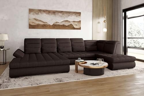 99rooms Toscana Wohnlandschaft Polsterecke Couchgarnitur Velours Vogue Braun Ottomane Links, mit Schlaffunktion