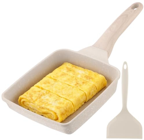 Calolin Japanese Tamagoyaki Pan, Non-Stick Egg Frying Pan with Removable Handle & Silicone Spatula, Rectangular Omelette Cookware for Induction Gas Stove
