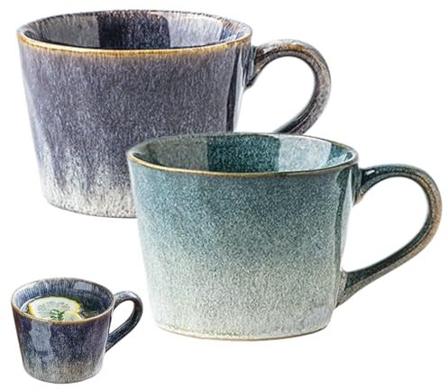 Waufoae Lot de 2 Tasses à Café en Céramique 350 ml avec Anse, Tasses Cappuccino et Macchiato, Style Rétro Élégant, Idéales pour Café, Latte et Thé