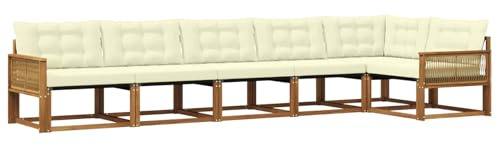 vidaXL Outdoor-Sofagarnitur mit Kissen 6 pcs Natur und Creme, Garten, modernes Outdoor-Sofa-Set, wetterfest, Bequeme Lounge, langlebige Möbel, Akazienholz-Design