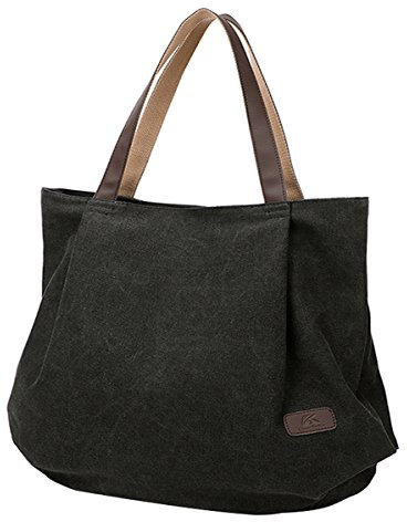 PB-SOAR Damen XXL Vintage Canvas Shopper Schultertasche Handtasche Beuteltasche Freizeittasche (Schwarz)