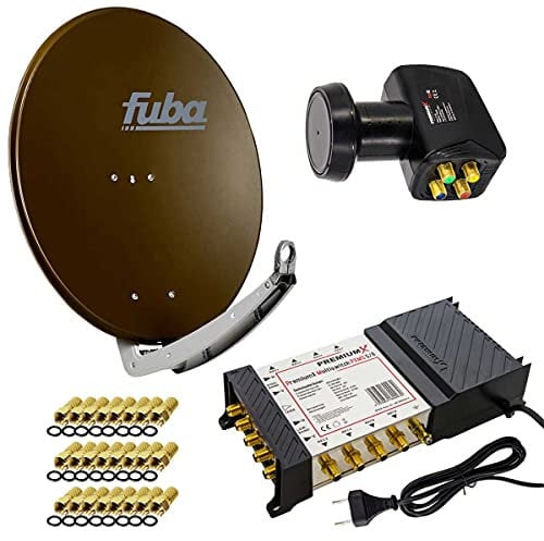PremiumX Satelliten-Komplettanlage Fuba DAA 780 B Satellitenschüssel Alu Braun 5/8 Multischalter Quattro LNB 24x F-Stecker, 1 SAT 8 Teilnehmer