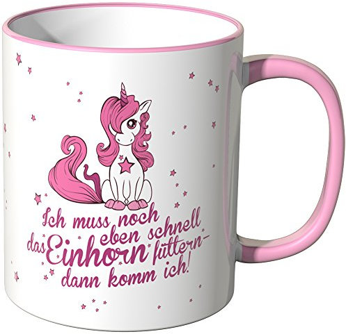 WANDKINGS® Tasse, Spruch: Ich muss noch eben schnell das Einhorn füttern - dann komm ich. - ROSA