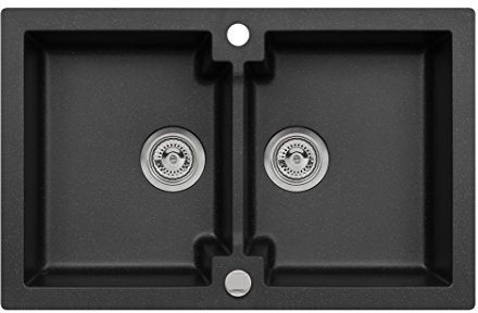 Einbau Spüle Mojito 160 Axigranit für 80er Doppelbecken Küchenspüle 79 x 50 cm (Axis Schwarz)