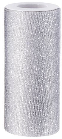 Sparkling Tulle Ribbon Roll Glitter Tulle Spool, 6 Inches by 25 Yards, Silver