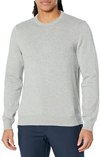 Amazon Essentials Men's Long-Sleeve Crewneck Jumper, 100% Cotton, Big & Tall Options Available, Light Grey Heather, M