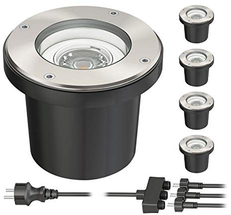 ledscom.de Bodeneinbaustrahler BOS für außen schwenkbar Edelstahl rund IP67 150mm Ø inkl. 29,94W LED Lampen je 483lm warm-weiß 5er Set