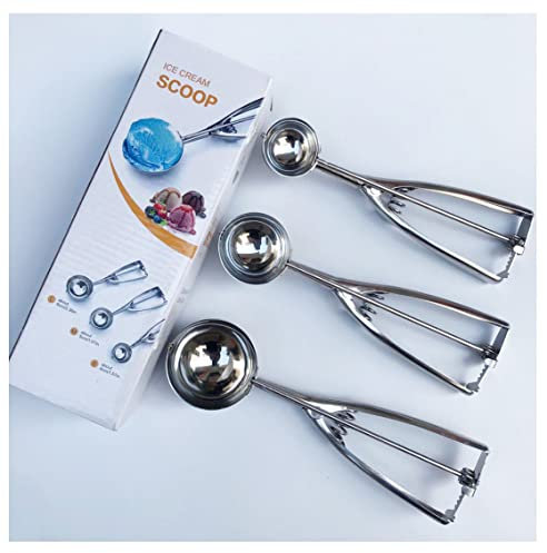 Egurs Eisportionierer 3 Stück 4cm 5cm 6cm Melonen Kugelschaufel Eisportionierer Set Eislöffel aus Edelstahl für Eiskugeln Kartoffelpüree Fleischbällchen Obst Teig Portionierer mit Zangengriff