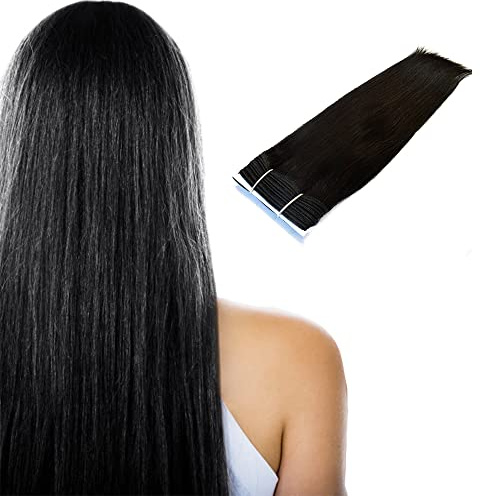 Happyqueen - 100g -12 14 16 18 20 22 24 26- Full Head Remy Human Hair Weaves/wefts for Sew in or Glue in- Grade AAA (20, 1 Jet Black)