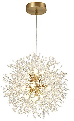 LED Pendentif LumièRe Moderne CréAtif Pissenlit Suspendus LumièRes RéGlable Hauteur Salon Lampe Cristal Suspension Lampe Pour Chambre Table à Manger,D'or,⌀40cm