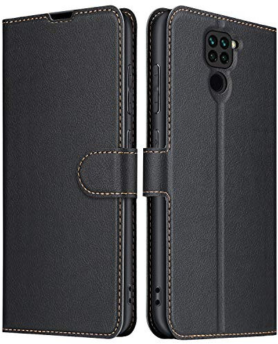 ELESNOW Xiaomi Redmi Note 9 Hülle, PU Leder Wallet Klappbar Schutzhülle Flip Case Handyhülle Magnetisches Stoßfeste Klapphülle für Redmi Note 9 (Schwarz)