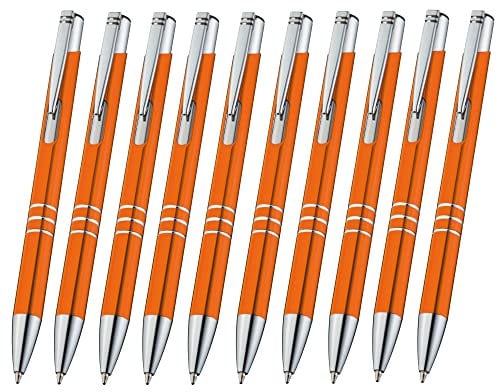 10 Stück hochwertige Metallkugelschreiber Orange Gehäuse blaue Tinte Kugelschreiber nachfüllbare Großraummine Kulischreiber Druckkugelschreiber Orange blauschreibend