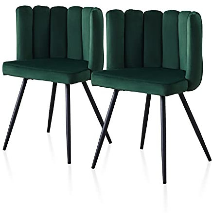TUKAILAI Esszimmerstuhl 2er Set Samt, Moderner Design Sessel Schminktisch Stuhl mit Armlehnen Gepolsterter Sitz Metallbeinen, Polsterstuhl für Schminktisch Esszimmer Schlafzimme Wohnzimmer, Grün