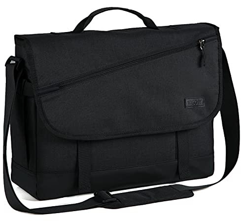 VASCHY Umhängetaschen Herren, Wasserabweisend 17 Zoll Laptop Schultertasche Laptoptaschen mit Gepolstertem Schultergurt Schultasche Herrentasche für Arbeit, Schule, Business Damen Schwarz