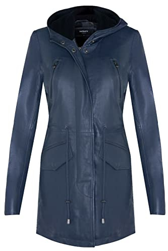 Damen Leder Parka Jacke, Gesteppter, Abnehmbarer Trenchcoat Mit Kapuze