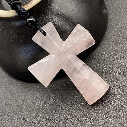 sdfwe Edelstein Kette, Natürliche Edelstein Kristall Kreuz Rosenquarz Anhänger Halskette Mit Schwarzer Seilkette Für Damen Herren Modeschmuck