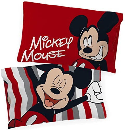 Jay Franco Disney Mickey Mouse Stripe 2 Pack Pillowcase - Double-Sided Kids Super Soft Bedding (Official Disney Product)
