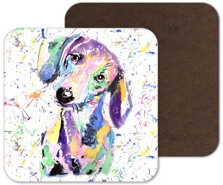 Untersetzer Dackel Wurst Hund Wiener Haustier Untersetzer Aquarell Kunst Geschenk Arbeit Büro Essen Tee Kaffee (1)