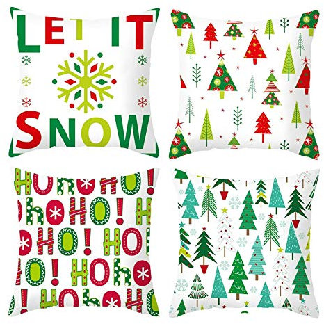 Bishilin Kissenbezug Weihnachten 4er Set, Kissenhüllen 40x40 Schneeflocke Weihnachtsbaum Hohoho Kissenbezüge Leinen Modern für Sofakissen Wohnzimmer