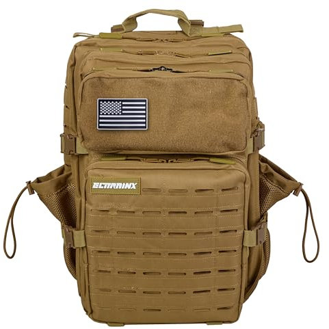 ELITRAINX V2 45L Mochila Táctica Repelente al Agua con Compartimento Zapatillas y Portatil, Cabina Avión Viajes, Cremallera Impermeable Oxford 1000D por ELITEX TRAINING (Caqui)