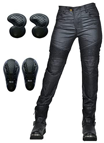 SHAIYOU Womens Motorcycle Trousers,Waterproof Ladies Motorbike Protective Coated Pants Armoured Riding Motocross Stretch Racing Jeans with 4 Removable Armour (B,M)