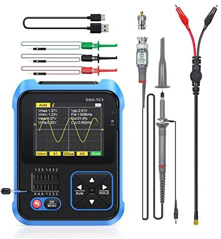 YWNYT DSO-TC3 Oscilloscopio digitale 3 in 1 LCR DDS Signal Generator Transistor Tester, 500 KHz, frequenza di campionamento 10 MSa/s, 6 tipi di forme d'onda