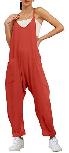 Arbeitsoverall Damen Baggy Oversize Beiläufig Loose Trägerhose Damen Latzhose Sommer Strampler Playsuit Mit Große Taschen Arbeitsoverall Rot M