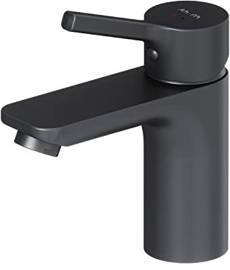 Einhebel-Waschtischarmatur, Waschbeckenarmatur, Wasserhahn Bad Schwarz Matt für Waschbecken, Waschtischmischer Kurzer Auslauf Höhe 79mm, Einhandmischer Mischbatterie Badezimmer, AM.PM X-Joy S FXB02122