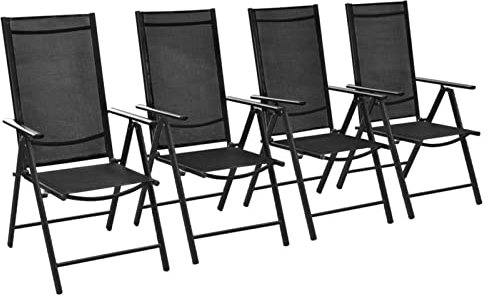XIAOGUANG Gartenstühle Klappbar 4 STK. Gartenmöbel, Balkonstühle, Hochlehner, Balkonmöbel, Bistrostuhl, Garten Stühle, Sit Möbel, Armlehnenstuhl, Aluminium und Textilene Schwarz