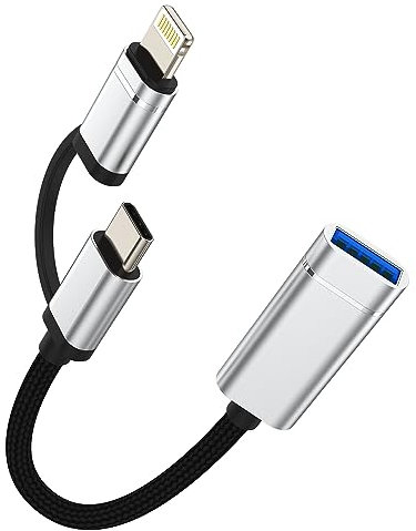 Adaptador iPhone USB A a Lightning USB C Jack Cable(2 en 1) Cámara OTG Tipo Enchufe Cable Compatible para Samsung Apple iPhone 15 Pro Max Plus iPad Pro Air Macbook 14 13 12 11 7 8 Huawei Xiaomi Redmi