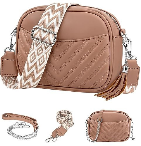 JUYANO Crossbody Bag Damen Leder, Kleine Umhängetasche mit Breitem Gurt, Stylisch Handtasche Umhängetasche Damen mit Kartenschlitz Abnehmbar Schultergurt