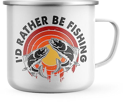 Purple Print House Id Rather Be Fishing Enamel Mug Men Dad Grandad Fisherman Coffee Tea Cup Gift