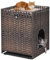Katzenklo Gehege mit weicher Katzentoilette Matte Versteckte Katze Waschraum Möbel mit Tür Handgewebtes Rattan Katzenhaus Haustierkiste für Wohnzimmer Schlafzimmer Balkon (Braun)