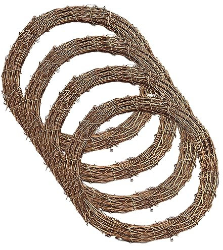 ToKinCen Natürlicher Rankenkranz, 25 cm, Rattan-Kranz für Weihnachtskranz, DIY, Weinreben-Kranz für Halloween-Kranz, Bastelarbeiten, Osterkranz, DIY für Tür und Wand, Tisch, Hochzeitsdekoration, 4